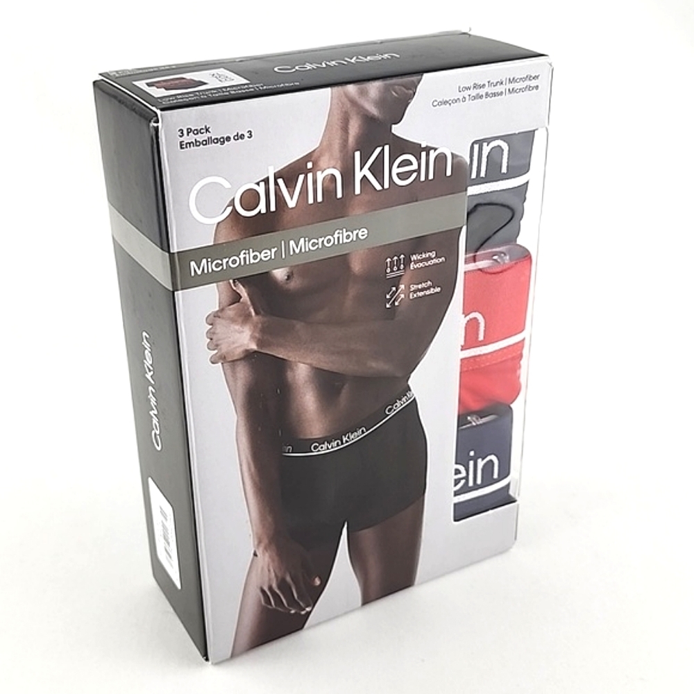 NWT Calvin Klein Men's 3 Pack Microfibre Low Rise Trunk Navy Blue Black Red XL
